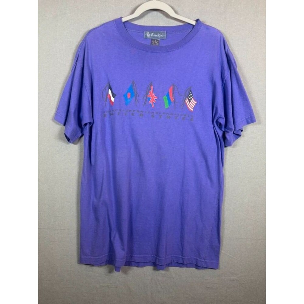 Vintage Y2K Ivanhoe Purple International Flags Graphic T-Shirt Men's XL